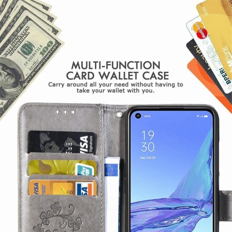 Чохол-книжка Four-leaf Clasp Embossed на Oppo A53 2020 /A53S - сірий
