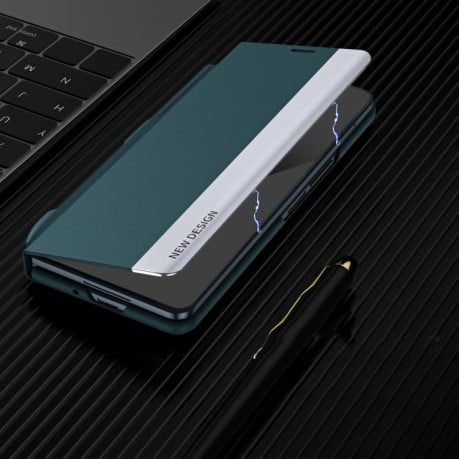 Чехол-книжка с металлизированной рамкой Side Electroplated с держателем на стилуса Pen Slot на Samsung Galaxy Fold 7 5G - синий