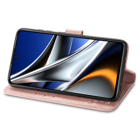 Чохол-книжка Four-leaf Clasp Embossed Xiaomi Poco X4 Pro 5G - рожеве золото