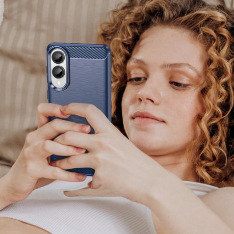 Протиударний чохол Brushed Texture Carbon Fiber для Samsung Galaxy S25 Edge 5G - синій