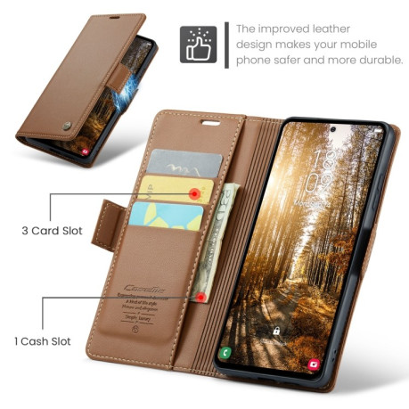Чехол-книжка CaseMe 023 Butterfly Buckle Litchi Texture RFID Anti-theft Leather для Samsung Galaxy S24 FE 5G - коричневый