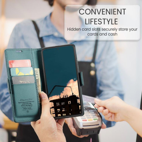 Чохол-книжка CaseMe 023 Butterfly Buckle Litchi Texture RFID Anti-theft Leather для Xiaomi Redmi Note 14 4G 164.84mm - зелений