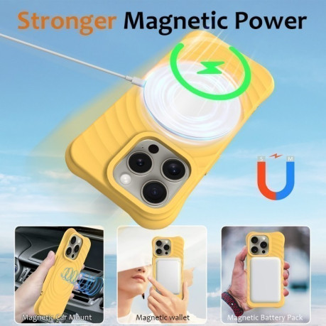 Протиударний чохол Wave Texture MagSafe Magnetic Liquid Silicone для iPhone 16 Pro Max - жовтий