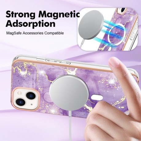 Протиударний чохол Marble Pattern Dual-side IMD Magsafe для iPhone 15 Plus - фіолетовий