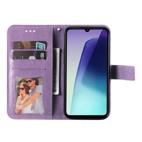 Чехол-книжка 7-petal Flowers Embossing для Xiaomi Redmi 14C 4G/Poco C75/Redmi A4 5G - фиолетовый