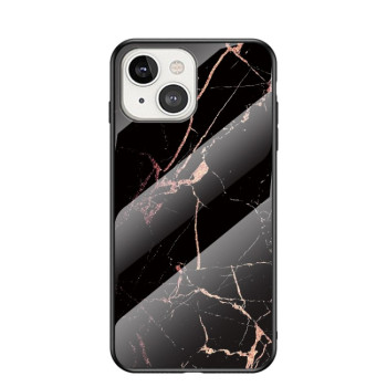 Стеклянный чехол Marble Pattern для iPhone 14/13 - Golden Black
