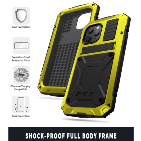 Противоударный металлический чехол R-JUST Dustproof на iPhone 12 / 12 Pro - желтый