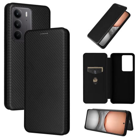 Чехол-книжка Carbon Fiber Texture на Realme C75 4G Global - черный
