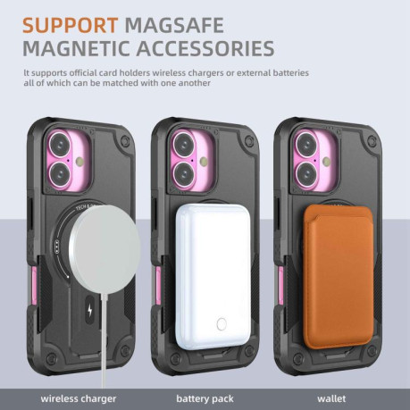 Противоударный чехол MagSafe Holder Armor PC Hybrid для iPhone 17 - черный
