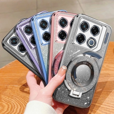 Противоударный чехол Plated Gradient Glitter Round Holder для Infinix GT 20 Pro - фиолетовый