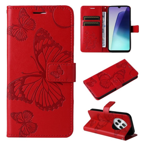 Чехол-книжка Embossed Butterfly для Xiaomi Redmi 14C 4G/Poco C75/Redmi A4 5G - красный