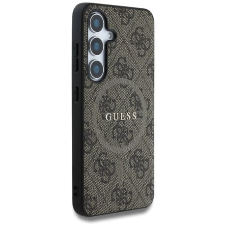 Оригінальний чохол Guess Leather 4G Colored Ring Classic Logo MagSafe для Samsung Galaxy S25 Plus - Brown