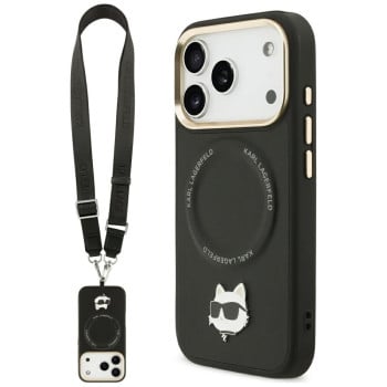 Оригінальний чохол Karl Lagerfeld Big Strap Choupette Metal Logo з MagSafe на iPhone 17 Pro Max - Black