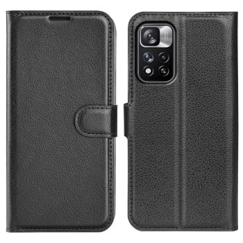 Чехол-книжка с фактурой Litchi и магнитным хлястиком на Xiaomi Redmi Note 11 Pro 5G (China)/11 Pro+ - черный