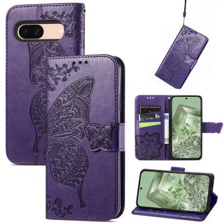 Чехол-книжка Butterfly Love Flower Embossed для Google Pixel 8a - фиолетовый