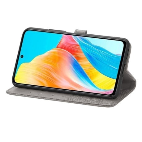 Чехол-книжка с тиснением Mandala и магнитным хлястиком на Infinix Note 30 Pro - серый