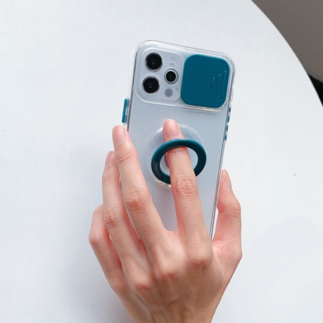 Противоударный чехол Sliding Camera with Ring Holder для iPhone 14/13 - прозрачно- темно-синий