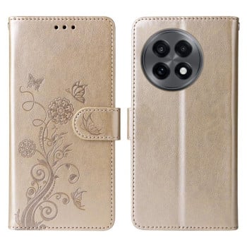 Чехол-книжка с тиснением “бабочки” и магнитным хлястиком на OnePlus 13R/Ace 5/Ace 5 Pro - золотой