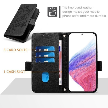 Чохол-книжка Embossed Rose RFID Anti-theft Leather для Realme GT 6T 5G Global - чорний