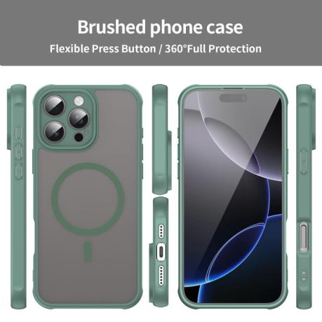 Противоударный чехол Fan Dun Series TPU Hybrid PC Frosted Magsafe для  iPhone 16e - зеленый