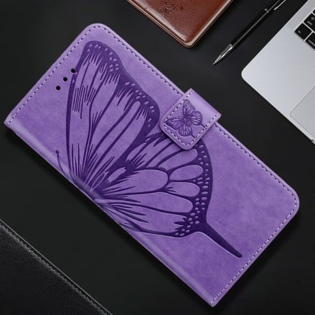 Чехол-книжка Embossed Butterfly для Realme GT 6T 5G Global - фиолетовый