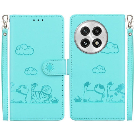 Чохол-книжка Cute Cats RFID Leather для OnePlus 13 - зелений