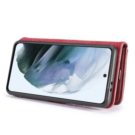 Кожаный чехол-книжка DG.MING Crazy Horse Texture на Samsung Galaxy S21 FE - красный