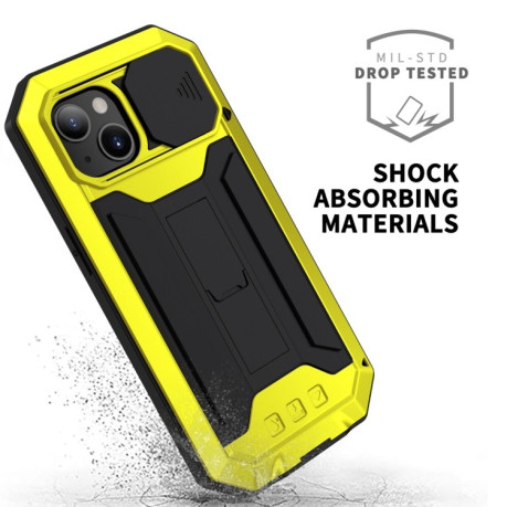 Противоударный металлический чехол R-JUST Dustproof на iPhone 14/13 - желтый