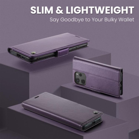 Чехол-книжка CaseMe 023 Butterfly Buckle Litchi Texture RFID Anti-theft Leather для Xiaomi Redmi Note 14 4G 164.84mm - фиолетовый