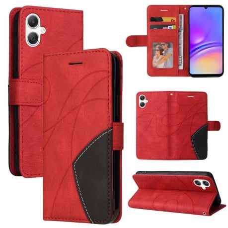 Чохол-книжка Dual-color Splicing Flip Leather на Samsung Galaxy A07 5G - червоний