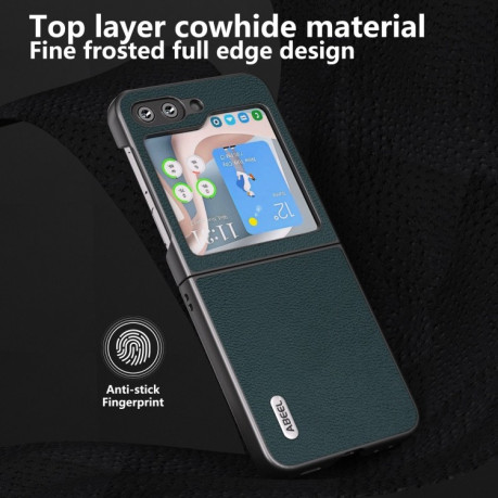 Противоударный кожаный чехол ABEEL Genuine Leather Luolai Series для Samsung Galaxy Flip 5 - зеленый