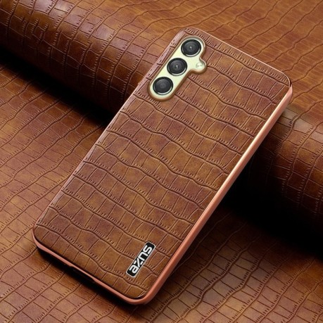 Чохол AZNS Electroplated Frame Crocodile Texture для Samsung Galaxy A16 5G - коричневий