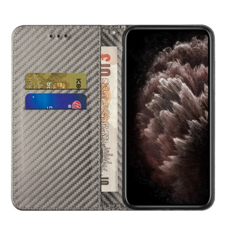 Чехол-книжка Carbon Fiber Texture Magnetic Flip для iPhone 16 Pro Max - серый