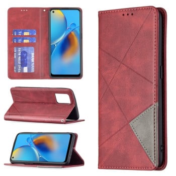 Чехол-книжка Rhombus Texture для OPPO A74 4G / F19 4G - красный