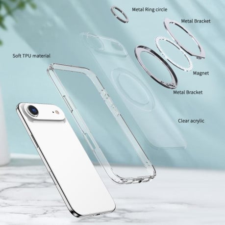 Чехол kalebol с MagSafe и подставкой 360 Metal Ring Holder на iPhone Air - прозрачный