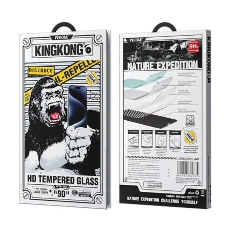 Захисне скло WK WTP-087 Space King Kong 9D Curved HD Tempered Glass для iPhone 16/15 - чорне