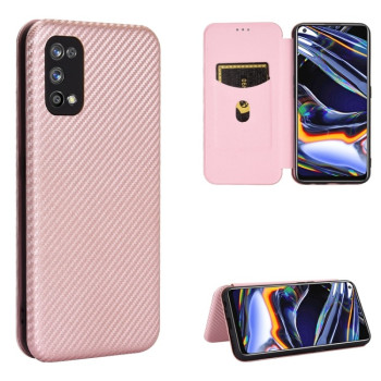 Чехол-книжка Carbon Fiber Texture на Realme 7 Pro - розовый