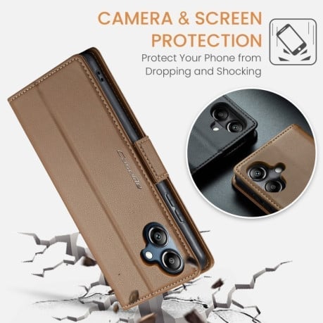 Чехол-книжка CaseMe 023 Butterfly Buckle Litchi Texture RFID Anti-theft Leather на Samsung Galaxy A07 / A06 - коричневый