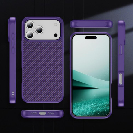 Ударозащитный чехол Carbon Fiber Texture Skin-feel Acrylic на iPhone 17 Pro - фиолетовый