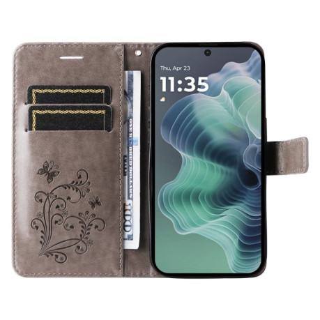 Чехол-книжка Embossed Butterfly для Motorola Moto G35 - серый