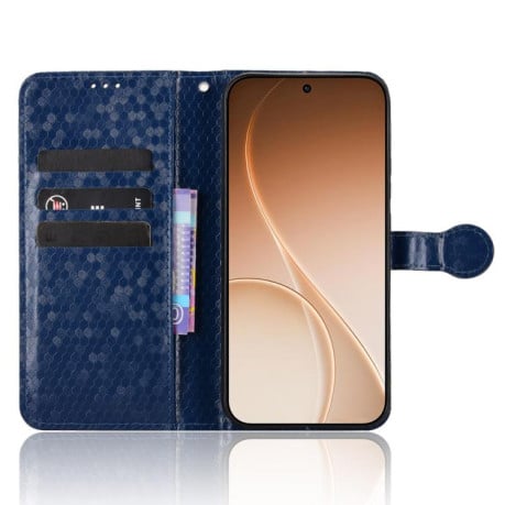 Чохол-книжка з фактурою Honeycomb Dot і магнітним хлястиком на OPPO Reno15 F 5G — синій