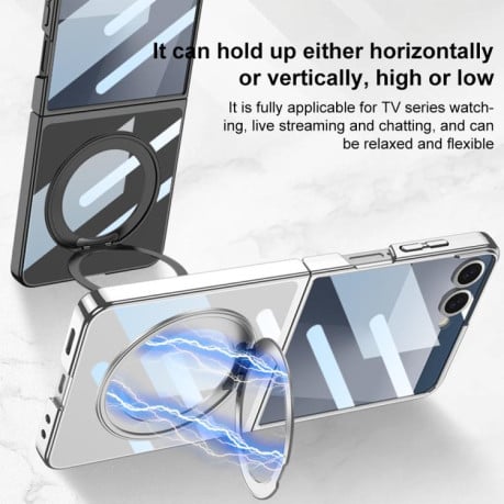 Чехол GKK Integrated металлизированная рамка Electroplating с магнитной 360 подставкой на Samsung Galaxy Flip 7 5G - серебристый