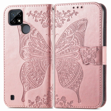 Чехол-книжка Butterfly Love Flower Embossed на Realme C21Y/C25Y - розовое золото