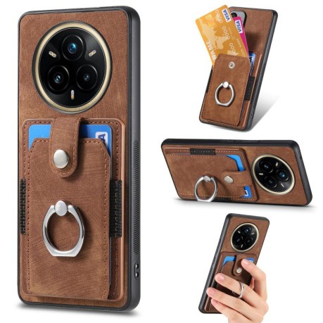 Чехол Retro Skin-feel Ring Card Wallet для Realme 13+/13 Pro/13 Pro+ - коричневый