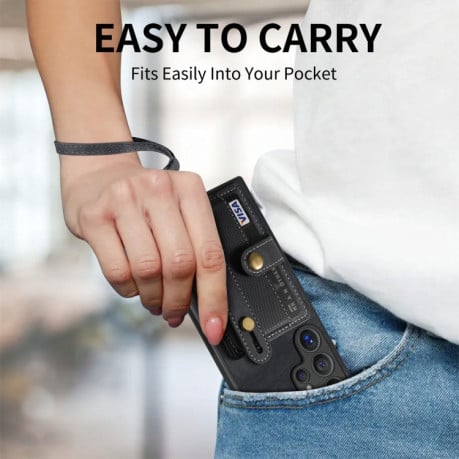 Противоударный чехол Retro Cross Wristband Wallet Leather для Samsung Galaxy S24 Ultra 5G - черный