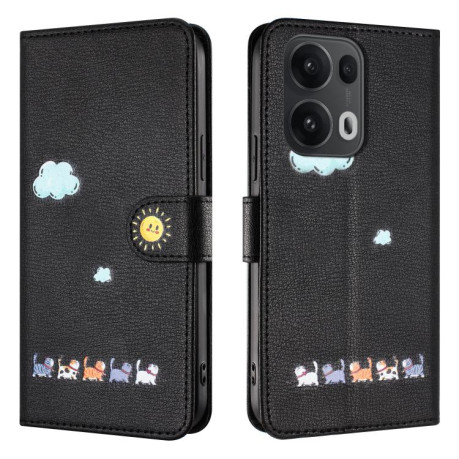 Чехол-книжка Cartoon Cats Leather для OPPO Reno13 Pro 5G Global - черный