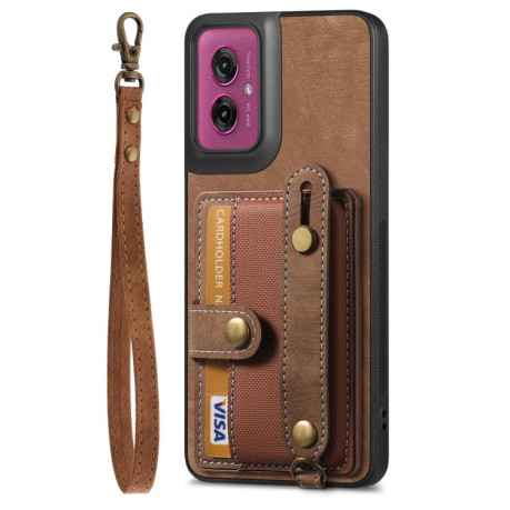 Протиударний чохол Retro Cross Wristband Wallet Leather для Motorola Moto G55 - коричневий
