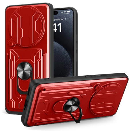 Чохол із шторкою для камери Sliding Camshield та слотом для картки на Xiaomi Redmi Note 14 Pro+ 5G - червоний