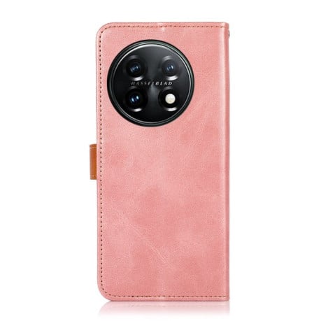 Чехол-книжка KHAZNEH Dual-color Cowhide для OnePlus 11 5G - розовое золото