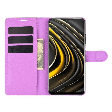 Чехол-книжка Litchi Texture на Xiaomi Poco M3 - фиолетовый